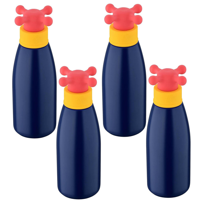 Set de 4 botellas de agua rainbow de 500ml en acero inoxidable color azul