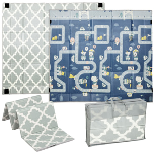 Alfombra Bebé Acolchada Plegable Reversible 202x180,5x1 cm, Laterales Abatibles, Tapete de Actividades Bebé XPE, Impermeable, con Bolsa de Transporte, Multicolor