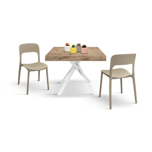 Tavolo FORTE DEI MARMI in legno, finitura rovere rustico e gambe incrociate in metallo bianco, allungabile 95x90 cm - 145 x 90 cm