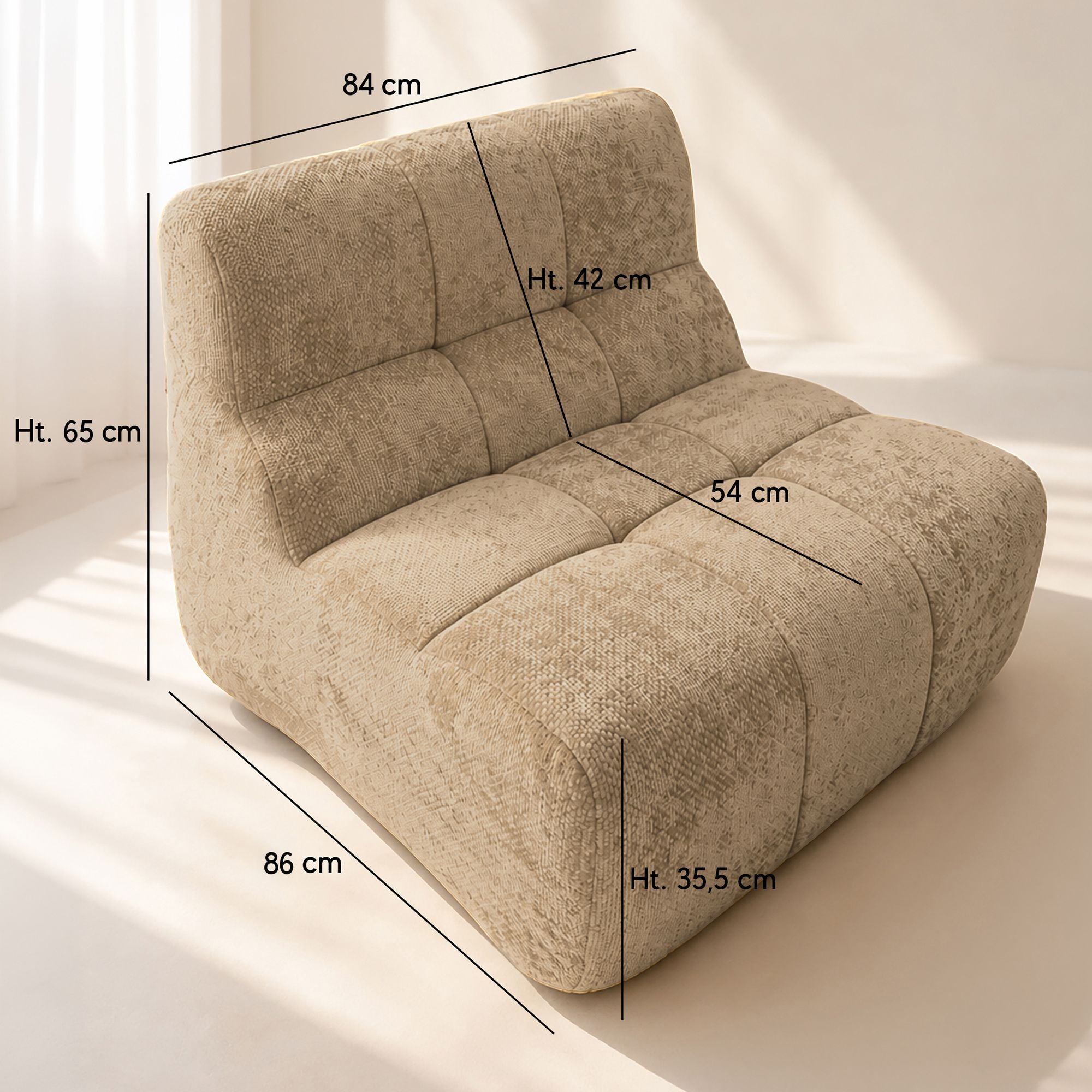 Fauteuil compressé en tissu chenille entrelacé taupe VOLTA