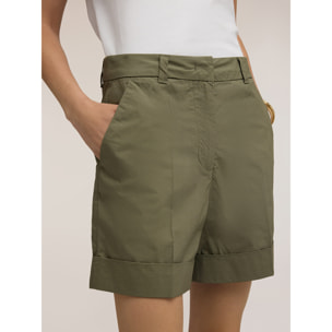 Motivi - Shorts de talle alto en algodón - Verde militare