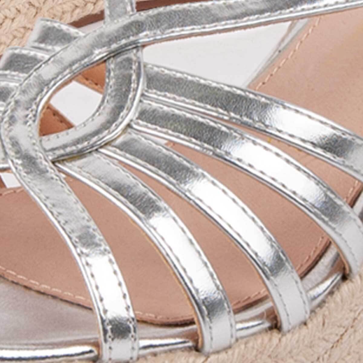 Sandalia De Cuña - Plateado - Altura: 8 Cm