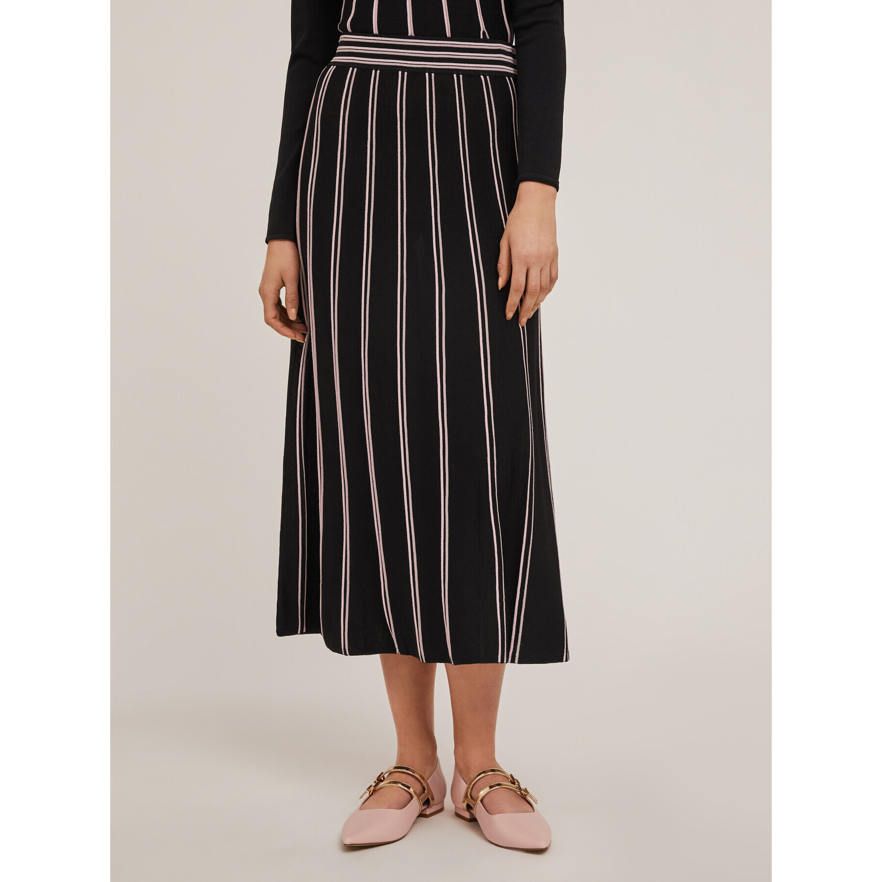 Motivi - Gonna a righe in maglia effetto plissé - Nero