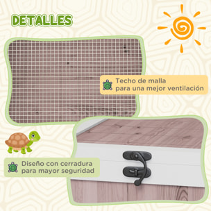Casa para Tortugas de Madera, Terrario para Reptiles con Techo de Malla Abrible, Paneles Laterales Transparentes Extraíbles y Pestillo de Seguridad, 91x60,5x32 cm, Marrón Grisáceo