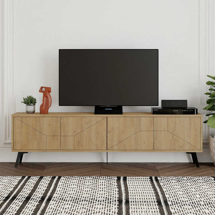 Mobile porta TV OlgadiKiev, Credenza da soggiorno, Armadio basso per TV, Base parete attrezzata, 180x30 h50 cm, Quercia