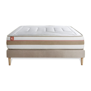 Ensemble Matelas Le Tendre - 28cm - Ressorts ensachés et mémoire de forme - Enveloppant - Sommier kit Beige