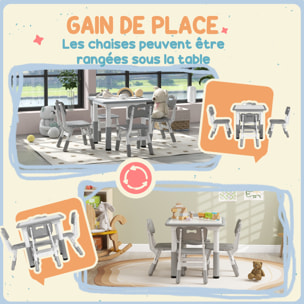 Ensemble table et chaises enfant - set de 5 pièces réglables en hauteur - MDF PP blanc gris