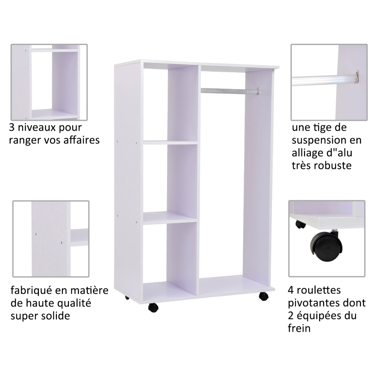 Armoire penderie armoire de rangement mobile panneaux de particules blanc
