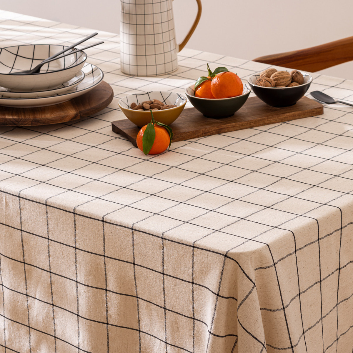 Nappe carreaux Helu coton beige et noir 150x250cm