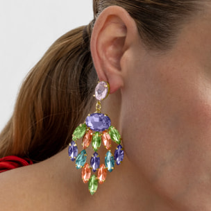 Pendientes con Cristal Multicolor acabado oro 18k