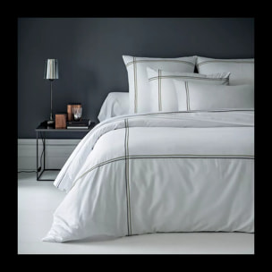 Housse de couette satin de coton jeu d'unis blanc vert Palais chic bronze