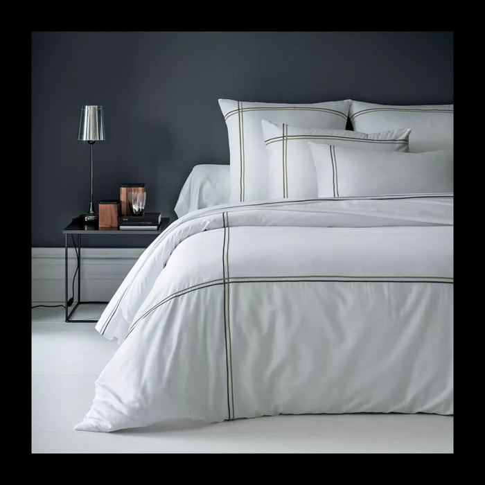 Housse de couette satin de coton 115 g/m² jeu d'unis blanc vert Palais chic bronze