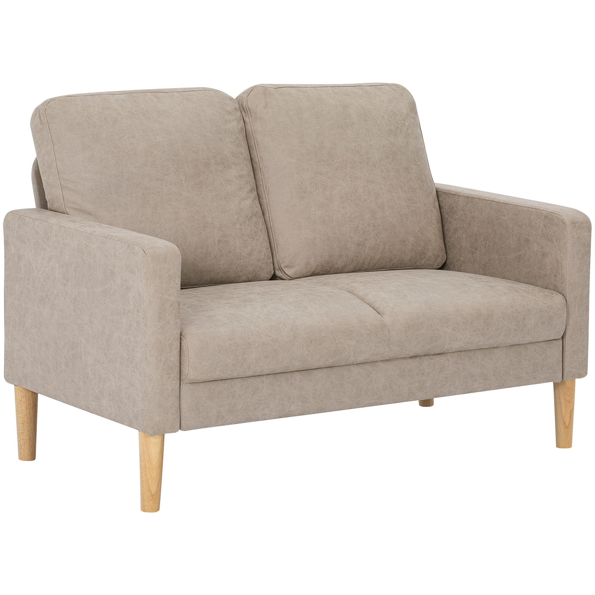 Sofá de 2 Plazas, Tapizado en Microfibra, Sofá Moderno con Patas de Madera, Reposabrazos, para Salón, Dormitorio, Oficina, Sala de Estar, 130x78x85 cm, Crema