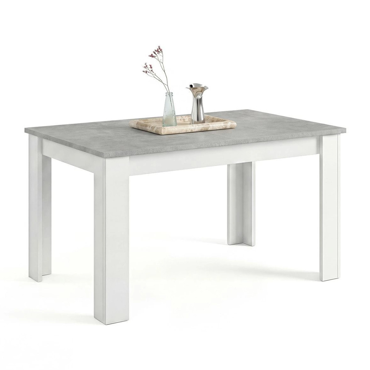 Mesa de comedor extensible en blanco artik y gris cemento 123-173x75 cm Sira Blanco Artik (Blanco Mate) - Gris Cemento
