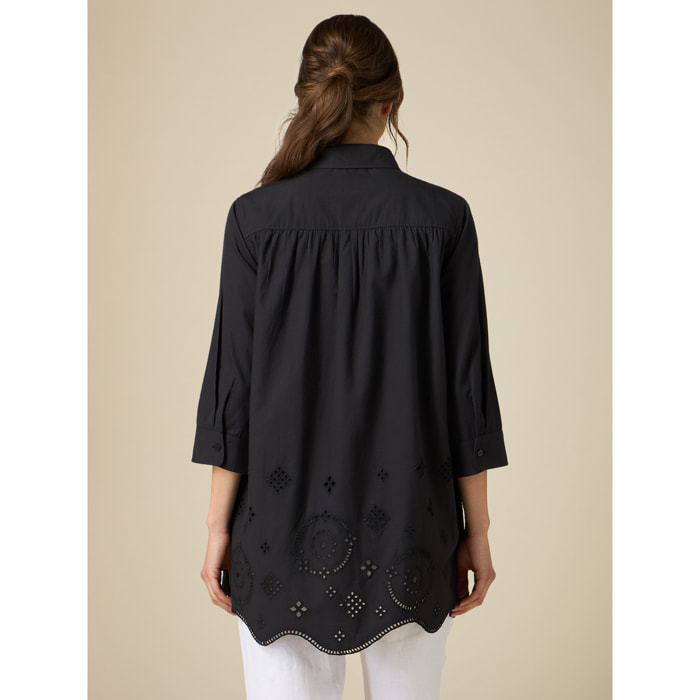 Oltre - Camisa amplia con bordados calados - Negro