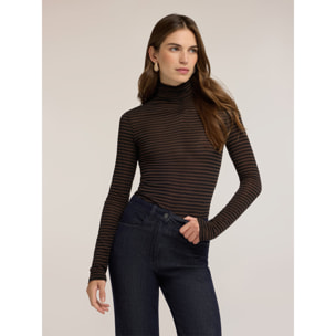 Motivi - Dolcevita a righe in misto cashmere con arricciatura - Marrone