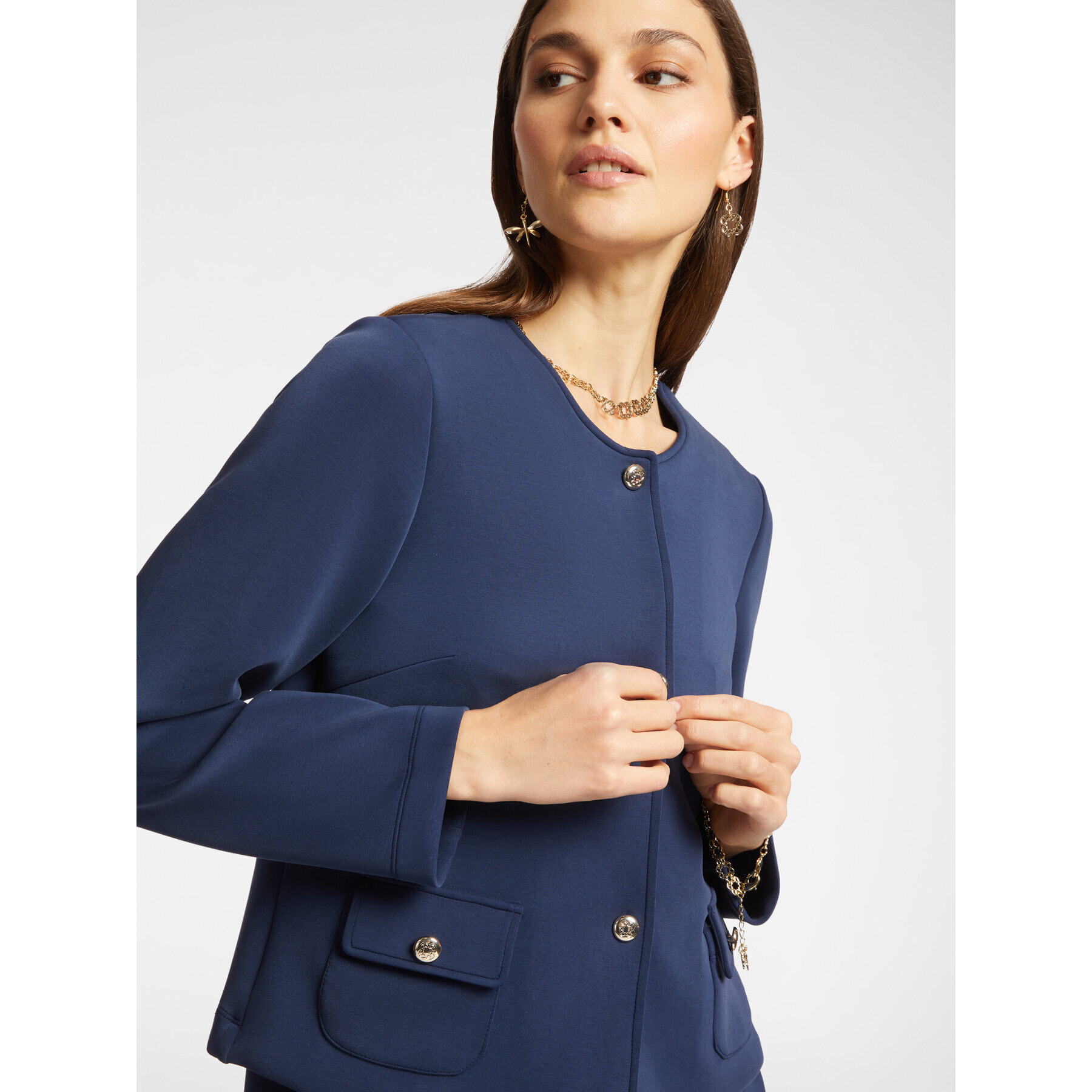 Elena Mirò - Chaqueta de cuello redondo en scuba - Azul