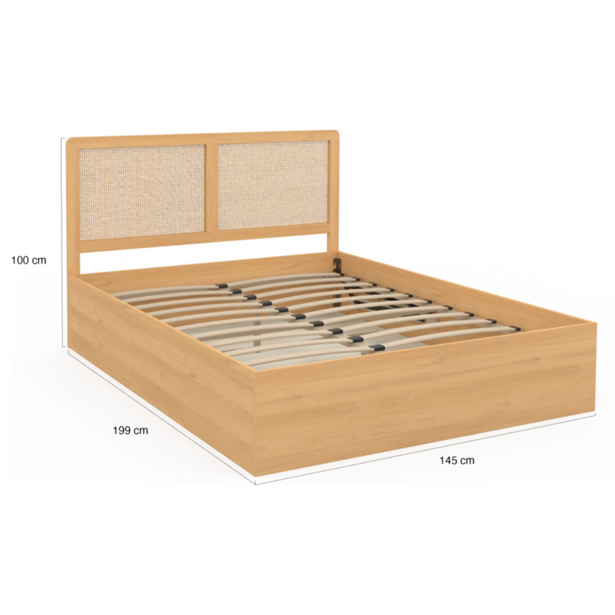 Lit coffre Eve avec sommier et tête de lit en cannage - Bois