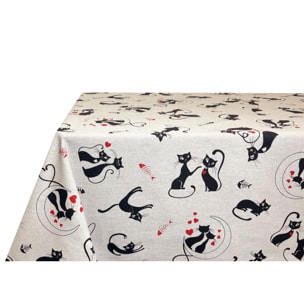 Tovaglia Cucina In Misto Cotone Made In Italy Disegno Cat Nero 140x140