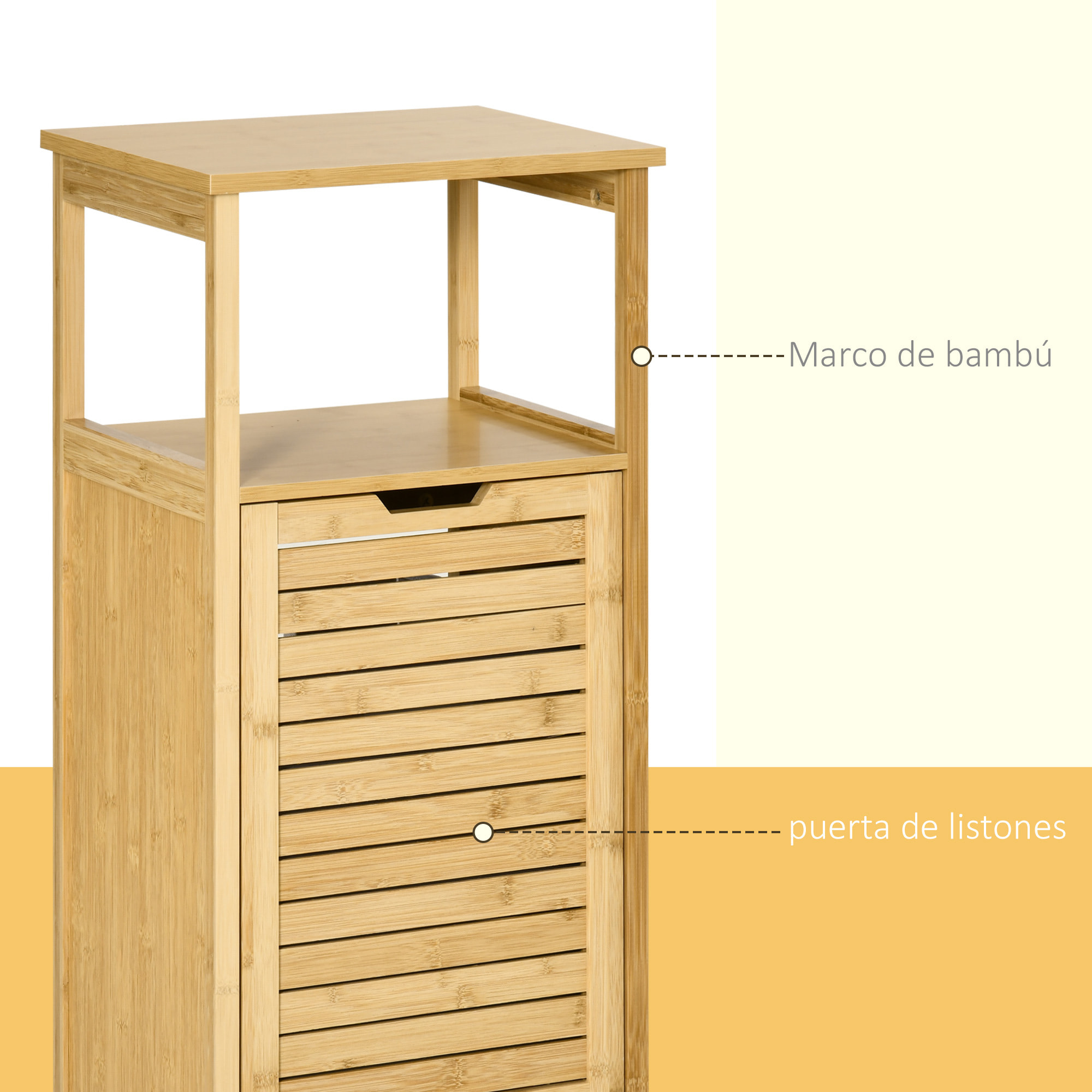 kleankin Estantería de Baño de Bambú Armario para Baño con 2 Estantes y 1 Cajón de Tela Extraíble Mueble Columna de Almacenaje para Salón Cocina 40x30x86,5 cm Natural