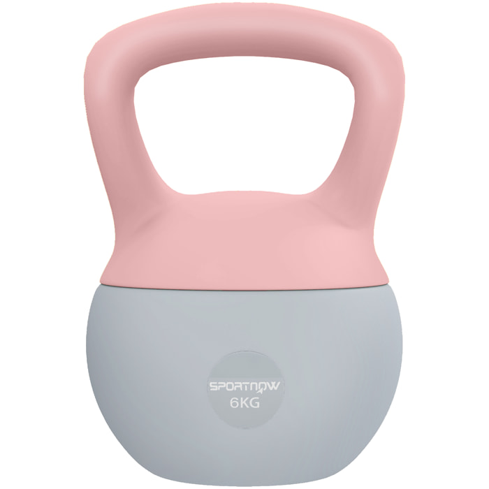Pesa Rusa 6 kg, Soft Kettlebell Relleno de Arena Metálica y Mango Antideslizante, para Entrenamiento Culturismo en Casa, Gimnasio, Rosa Palo y Gris