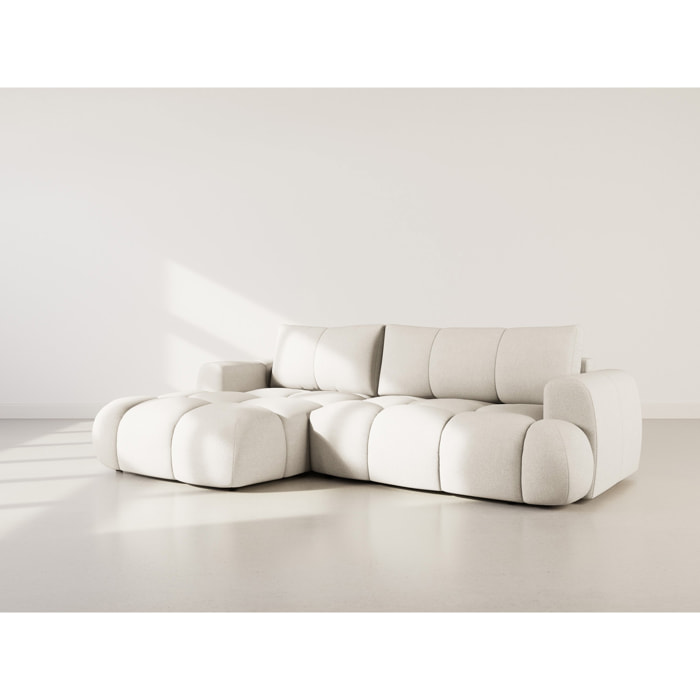 Yulin - Canapé d'angle gauche 4 places convertible avec coffre en tissu bouclette - Beige