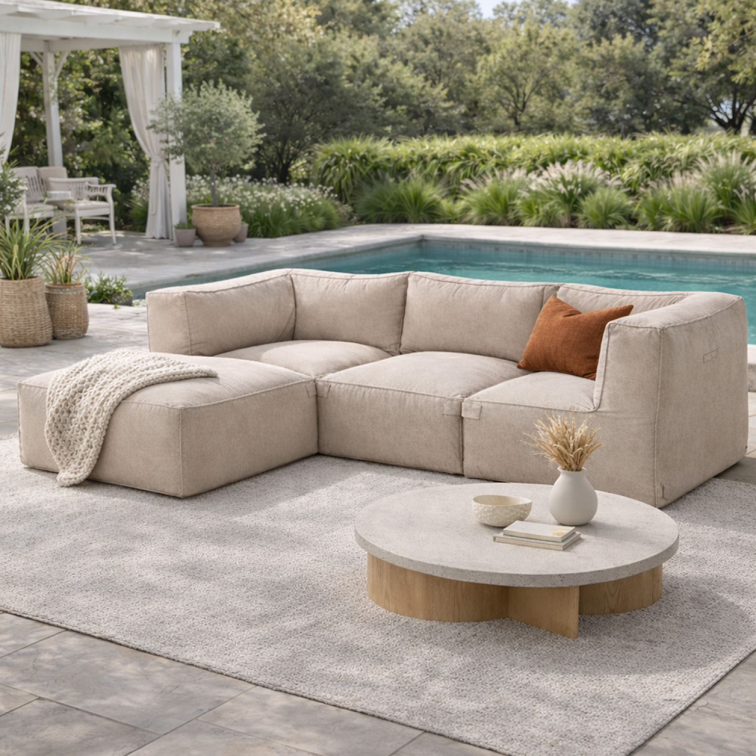 VERONE Salon de jardin modulable 4 places beige en tissu déperlant