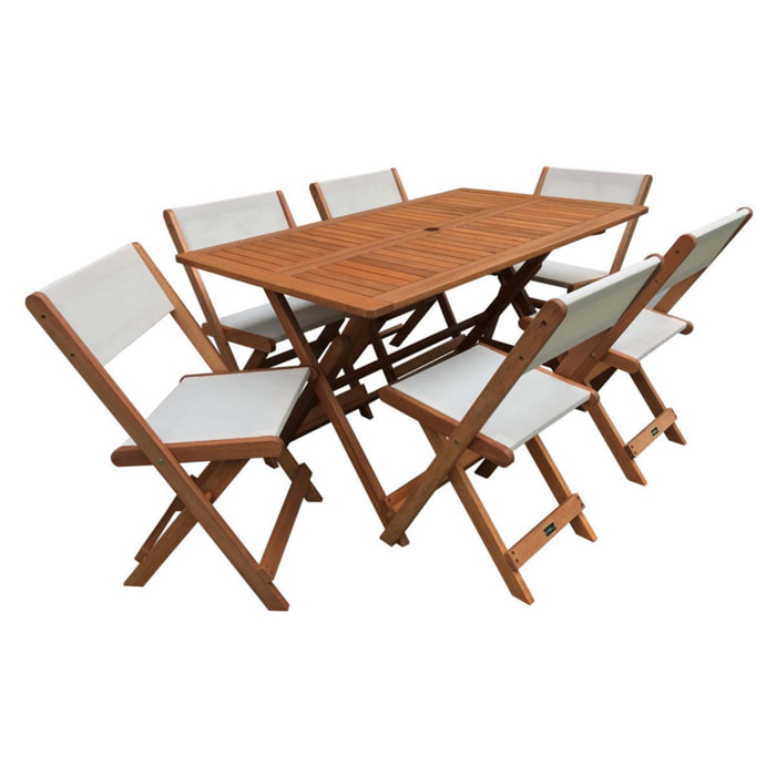 Table et chaises de jardin en bois exotique  "Séoul" - 1 Table + 6 chaises - Maple - Beige