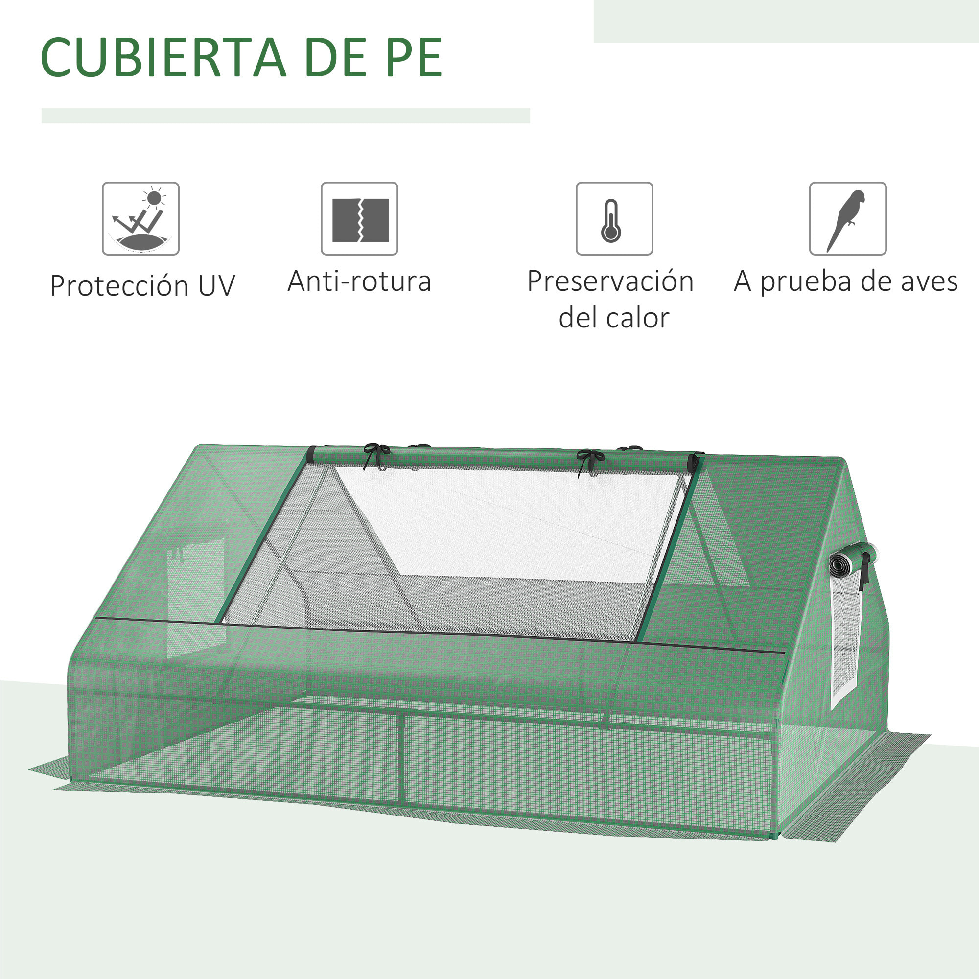 Invernadero de Exterior, 180x140x80 cm, Invernadero Pequeño con 4 Ventanas Enrollables de Malla, Marco de Acero y Cubierta PE 140g/ãŽ¡ Anti-UV para Jardin, Cultivos, Plantas, Verde
