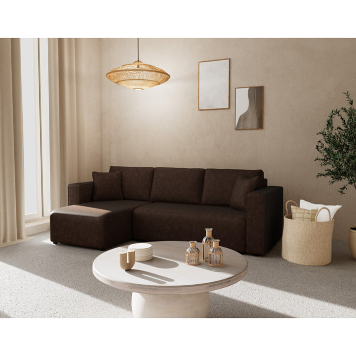 Topaze - canapé d'angle réversible 4 places convertible avec coffre en simili - Marron