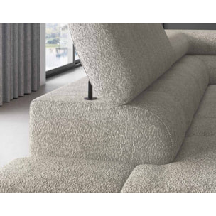 Elisa - canapé d'angle gauche 5 places convertible avec coffre et têtières réglables en tissu bouclette - Taupe