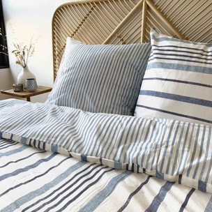 Parure housse de couette imprimé 100% coton - calanque - blanc
