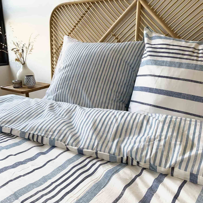 Parure housse de couette imprimé 100% coton - calanque - blanc