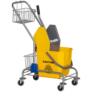 Chariot de lavage chariot de nettoyage professionnel en acier presse à mâchoire seau + rangements jaune