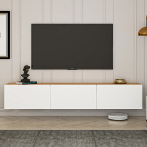 NEVADA Meuble TV suspendu avec placards 150cm blanc et bois