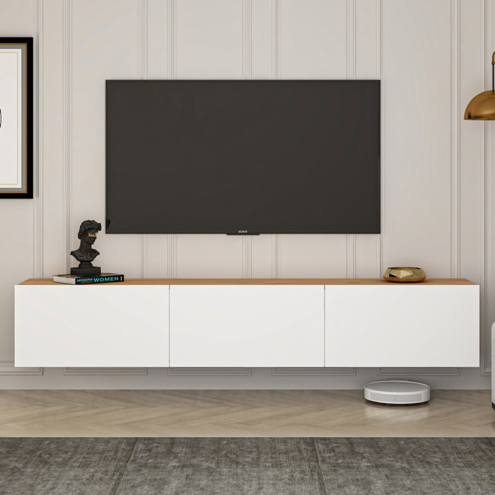 NEVADA Meuble TV suspendu avec placards 150cm blanc et bois