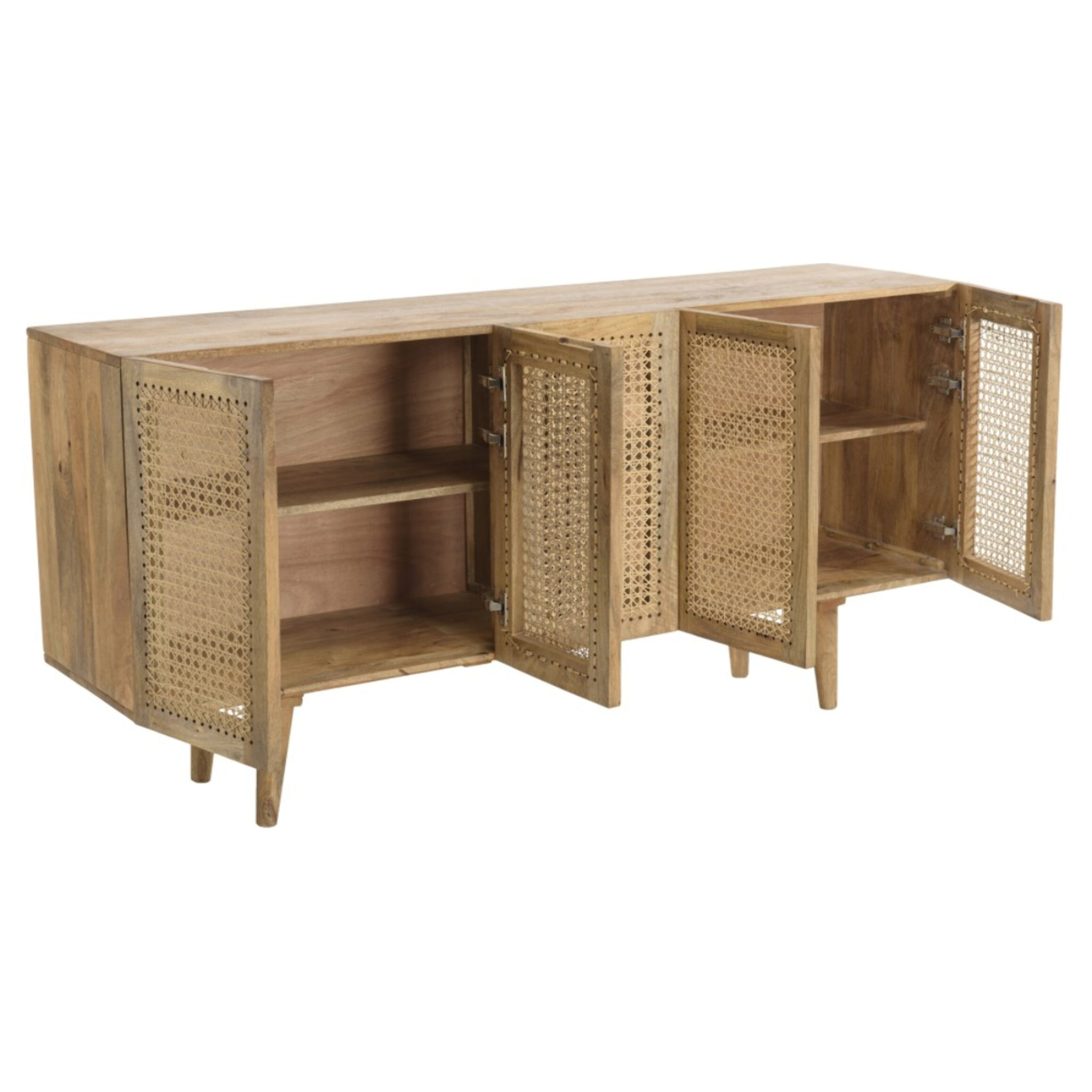 ISA - Buffet marron 5 portes bois de manguier et cannage couleur naturelle
