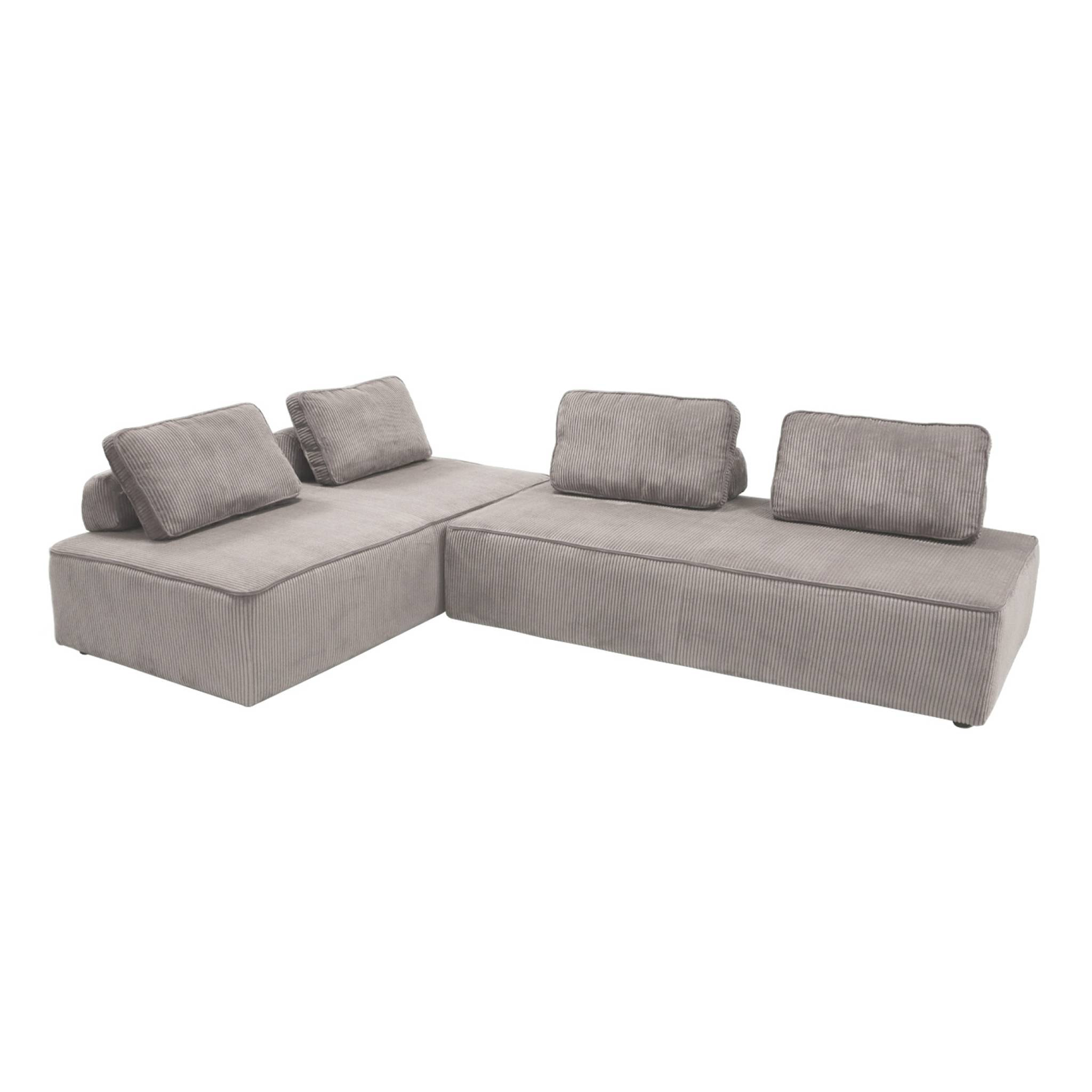 Lot de 2 chauffeuses LAO 2 places pour canapé modulable velours côtelé gris clair. L 180 x P 90 x H 78cm