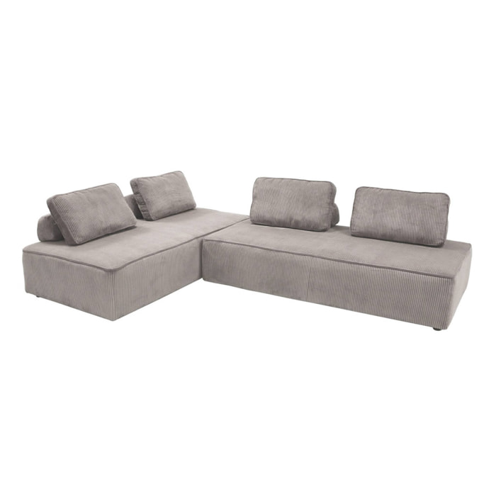 Lot de 2 chauffeuses LAO 2 places pour canapé modulable velours côtelé gris clair. L 180 x P 90 x H 78cm