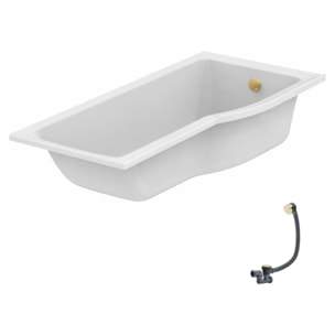 Baignoire bain douche 170 x 80 cm droite Connect Air + vidage Doré