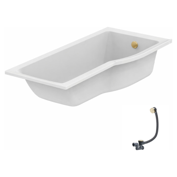 Baignoire bain douche 170 x 80 cm droite Connect Air + vidage Doré
