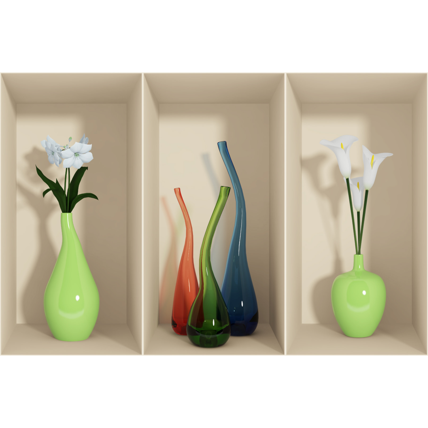 Stickers muraux 3D | Sticker Mural Autocollant effet 3D vases en verre coloré - Stickers adhésifs 3D Chambre Salon Trompe l'oeil