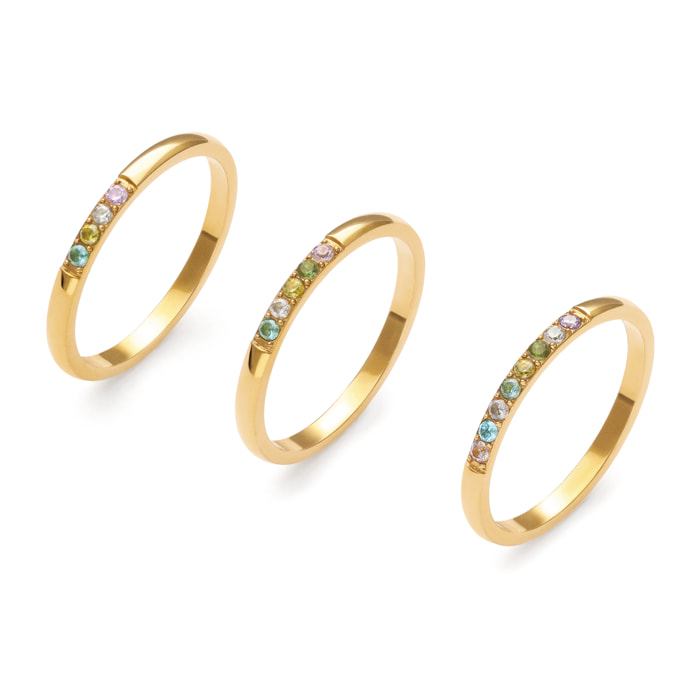 Anello Pack 3 Odisea Colors Acciao Placcato Oro