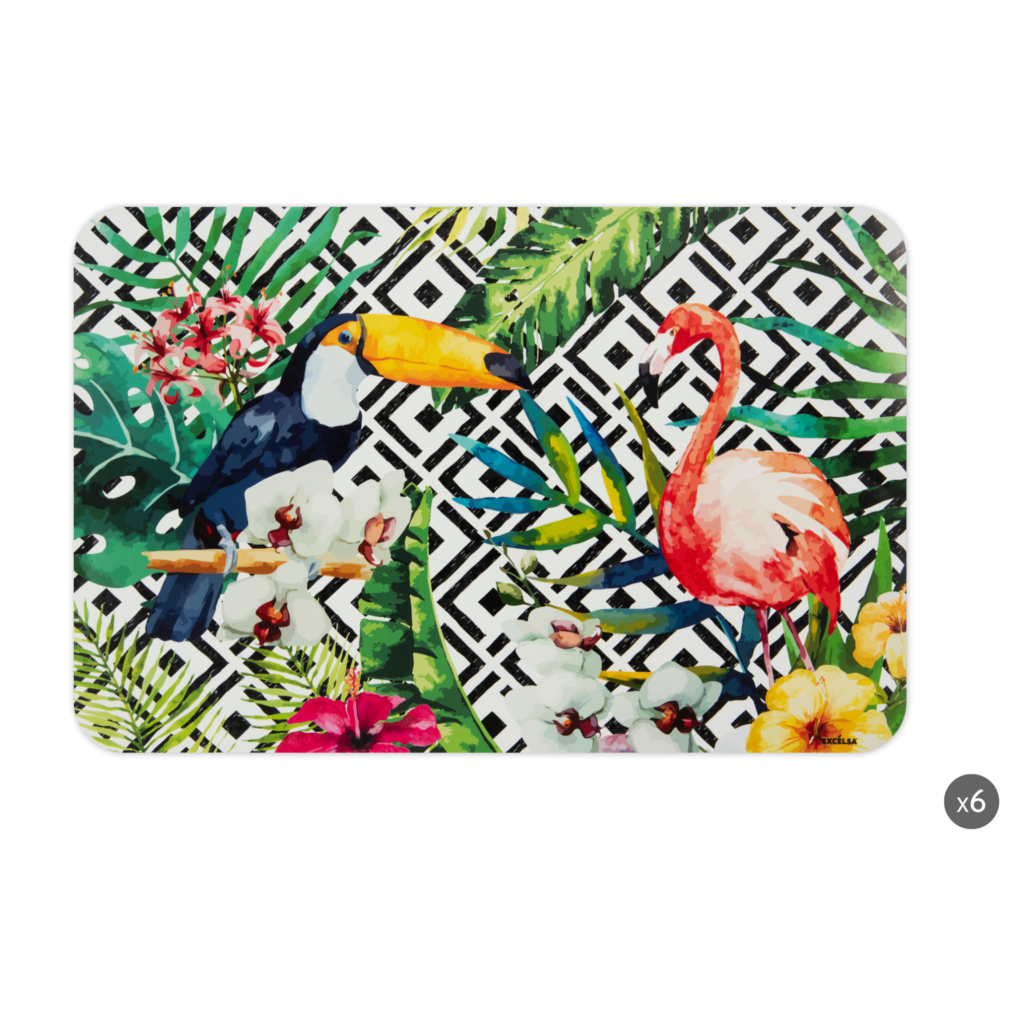 Set de 6 sets de table rectangulaires Excelsa – Tropical Chic, Polypropylène Multicolore