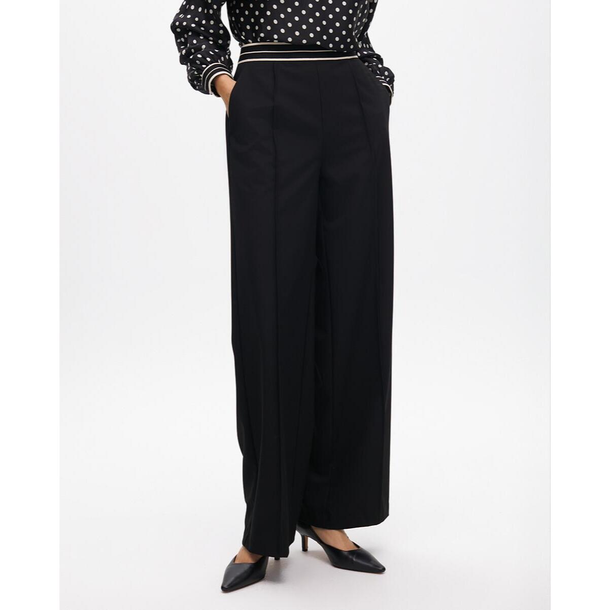 Pantaloni Dritti Bicolore con Fascia Elastica