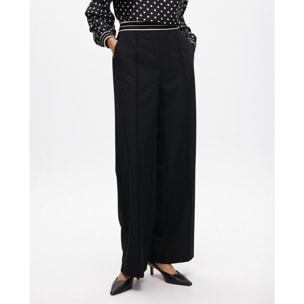 Pantaloni Dritti Bicolore con Fascia Elastica