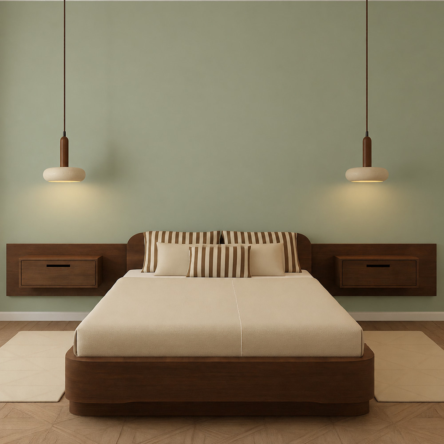 Suspension design cylindrique en travertin et bois effet noyer TIVOLI