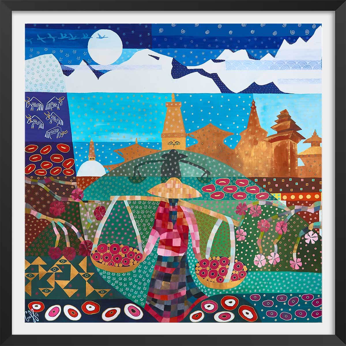 Affiche  voyage au népal Affiche + cadre en bois - Noir