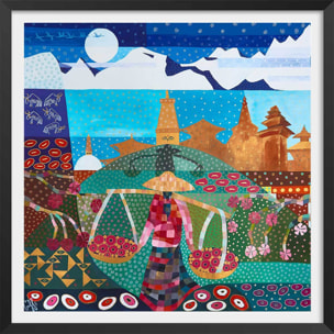 Affiche  voyage au népal Affiche + cadre en bois - Noir