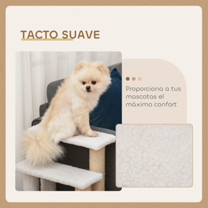 Escalera para Gatos de 4 Niveles, Escalera para Mascotas, Cubierto de Suave Felpa, Poste de Yute, Bola Colgante, Árbol Rascador para Gatos, 60x40x64 cm, Blanco